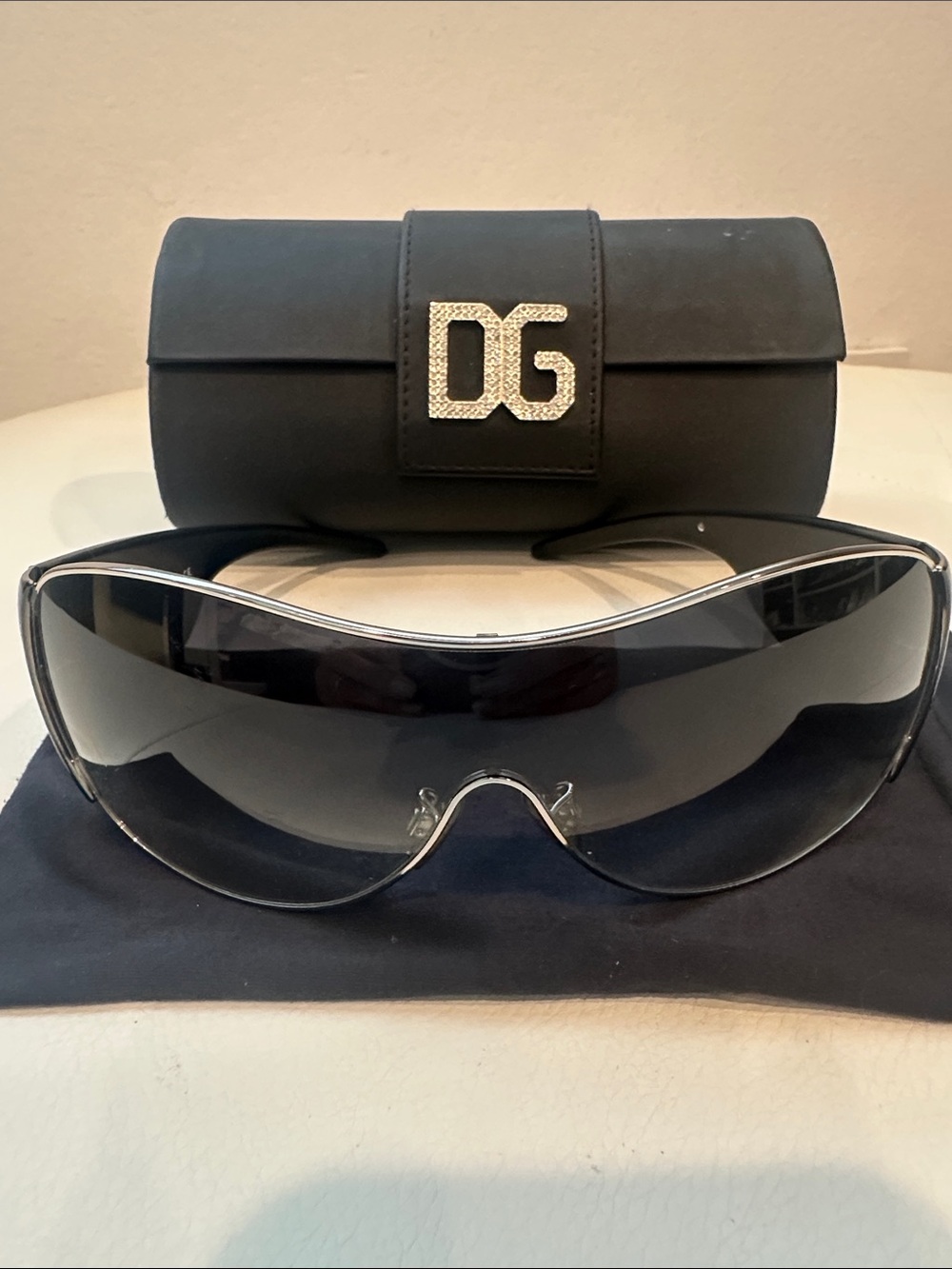 Dolce & Gabbana Black Shield Sunglasses with DG Logo Case